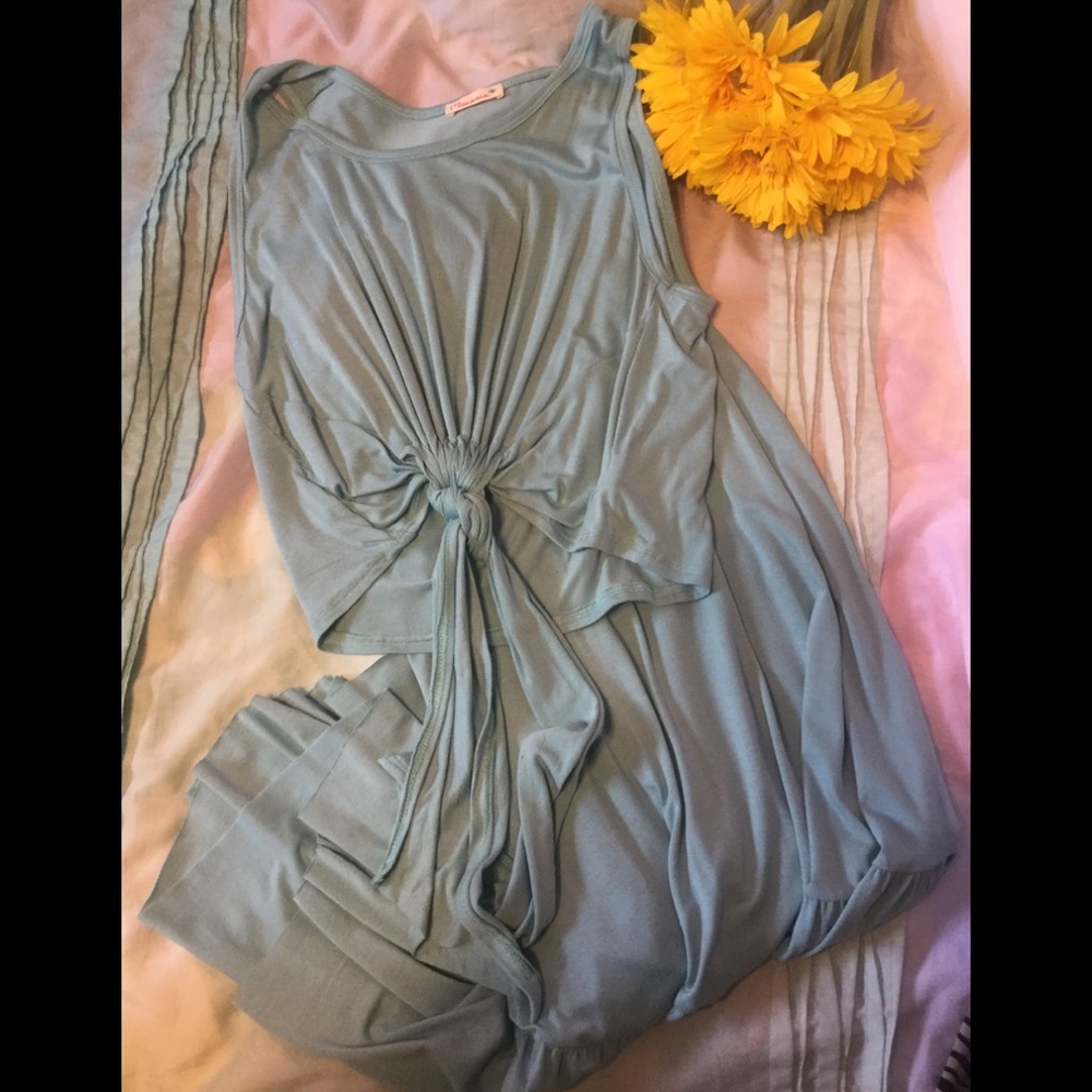 AQUA BLUE KNOTTED TOP & SKIRT SET - Picture 5 of 8